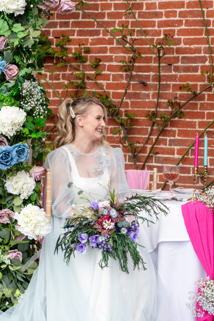 Styled wedding setup with romantic Bridgerton inspired decor in the Walled Garden Beeston Fields