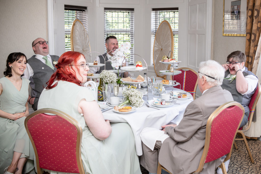 Guests enjoying afternoon tea at The Mount Hotel after Nat and Jane's wedding