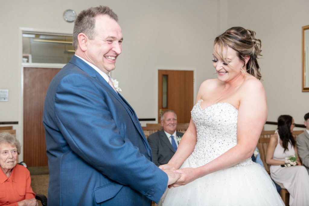 Paul laughing during the ceremony at Nuneaton Registry Office