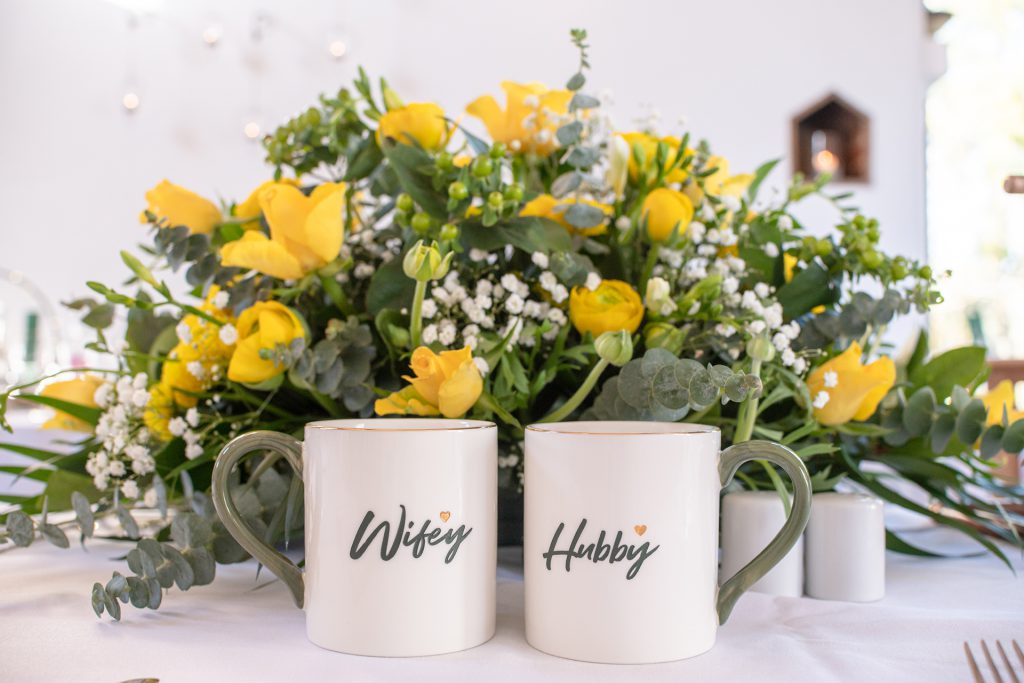 Yellow and green wedding decor at Dodmoor House